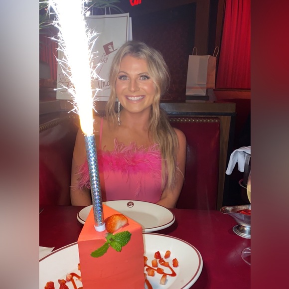 Pink feather trim jumpsuit - Picture 4 of 8